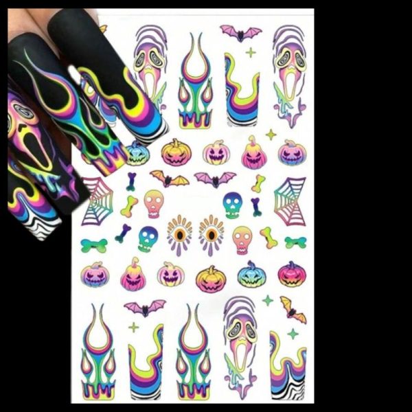 Halloween Nail Art Stickers, Pumpkin, Bat, Ghost, Skull, Scary Mask Design 058
