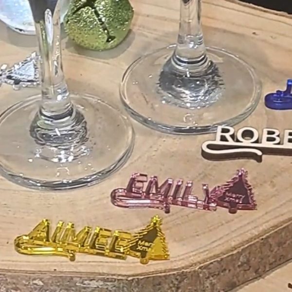Personalised Xmas Drink Tags, Wedding Drink Name Tags, Party Drink Markers, Christmas Tree Glass Toppers, Anniversary Drinks Tags, Wine Glass Marker Charms - Image 3