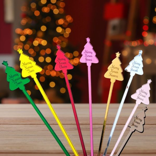 Christmas Drinks Stirrers, Personalised Xmas Tree Drinks Stirrers, Xmas Party Stirrers, Birthday Drinks Stirrers, Wedding Drink Stirrers - Image 4