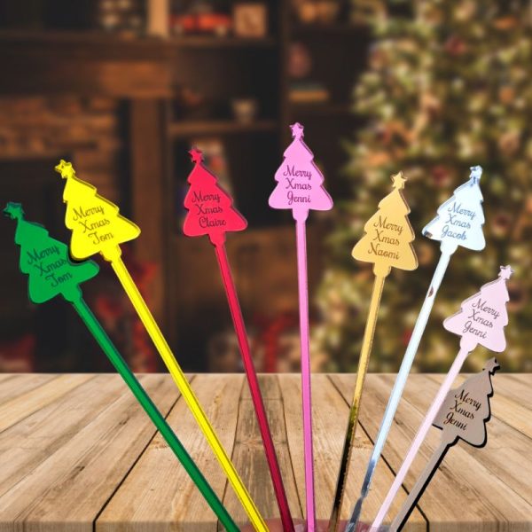 Christmas Drinks Stirrers, Personalised Xmas Tree Drinks Stirrers, Xmas Party Stirrers, Birthday Drinks Stirrers, Wedding Drink Stirrers - Image 2