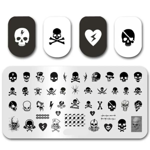 Skull & Cross Bones Halloween Nail Stamping Plate 010 - Image 2