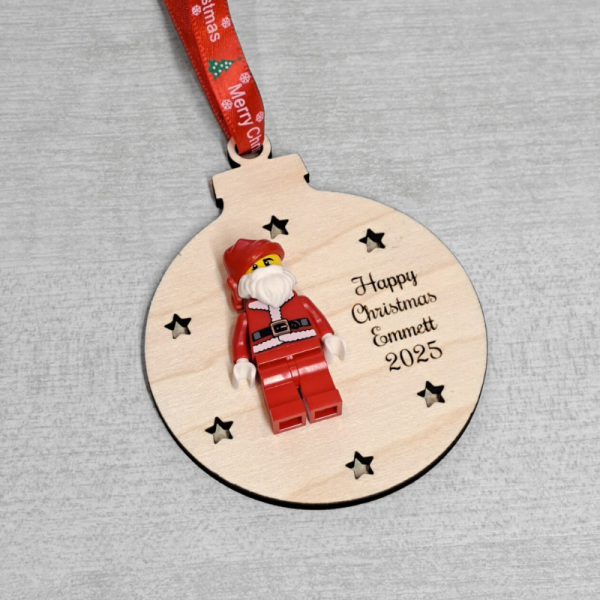 Lego Santa Personalised Christmas Bauble With Crystals, Lego Kids Santa Baubles, Lego Christmas Tree Decorations - Image 3