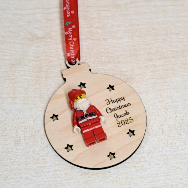 Lego Santa Personalised Christmas Bauble With Crystals, Lego Kids Santa Baubles, Lego Christmas Tree Decorations - Image 4