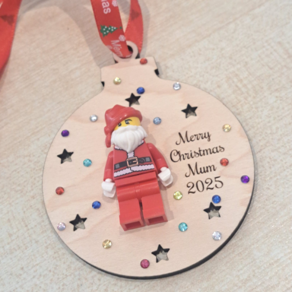 Lego Santa Personalised Christmas Bauble With Crystals, Lego Kids Santa Baubles, Lego Christmas Tree Decorations - Image 2