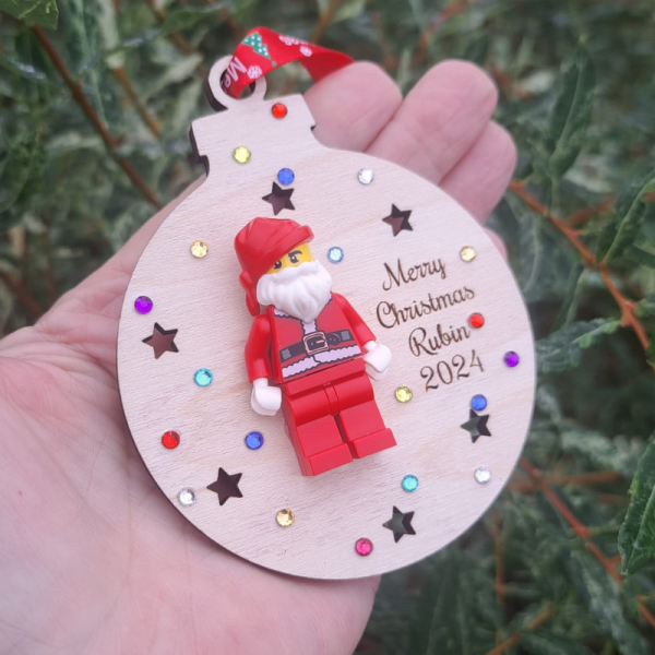 Lego Santa Personalised Christmas Bauble With Crystals, Lego Kids Santa Baubles, Lego Christmas Tree Decorations - Image 5