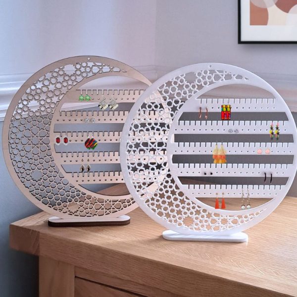 Earring Holder, Wooden Earring Display Stands, White Acrylic Earring Storage Jewellery Display - Image 4