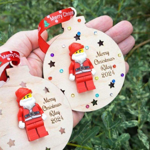 Lego Santa Mini Figure Wooden Bauble With Crystals