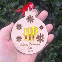 Harry Potter Xmas Baubles, Personalised Harry Potter Christmas Baubles, Wooden Rustic Harry Potter Christmas Decorations - Design 1