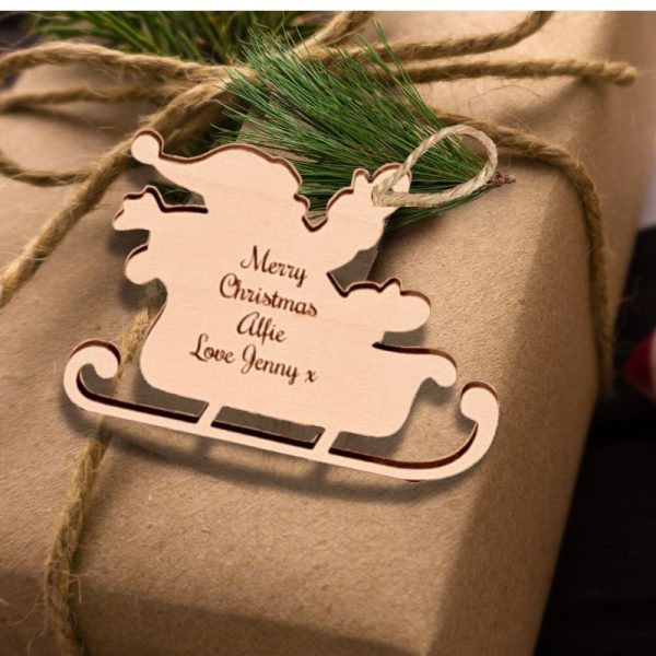 Personalised Christmas Wooden Sleigh Gift Tags, Christmas Present Gift Tags - Image 2