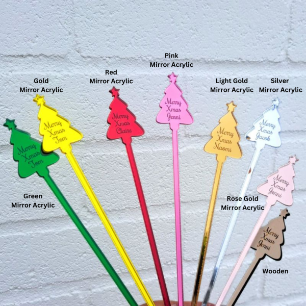 Christmas Drinks Stirrers, Personalised Xmas Tree Drinks Stirrers, Xmas Party Stirrers, Birthday Drinks Stirrers, Wedding Drink Stirrers - Image 3