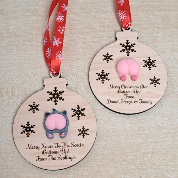 Bottoms Up Baubles, Personalised Bottoms Up Xmas Baubles, Bottoms Up Tree Decorations, Novelty Christmas Bauble Gifts - Image 2