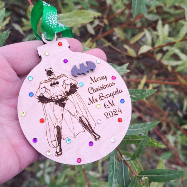 Batman Christmas Bauble With Crystals, Personalised Batman Xmas Baubles, Superhero Xmas Tree Decorations - Image 3
