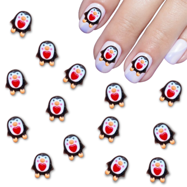 Cute Acrylic Resin Heart Penguin Nail Art Charms, Penguin Craft Charms