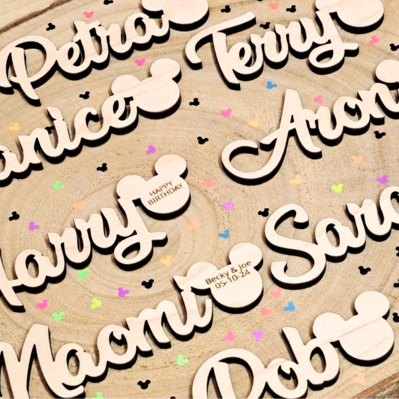Disney Personalised Wooden Names, Mickey Mouse Name Tags, Disney Wedding Place Names, Wedding Table Decor, Wedding Cake Topper Names - Image 2