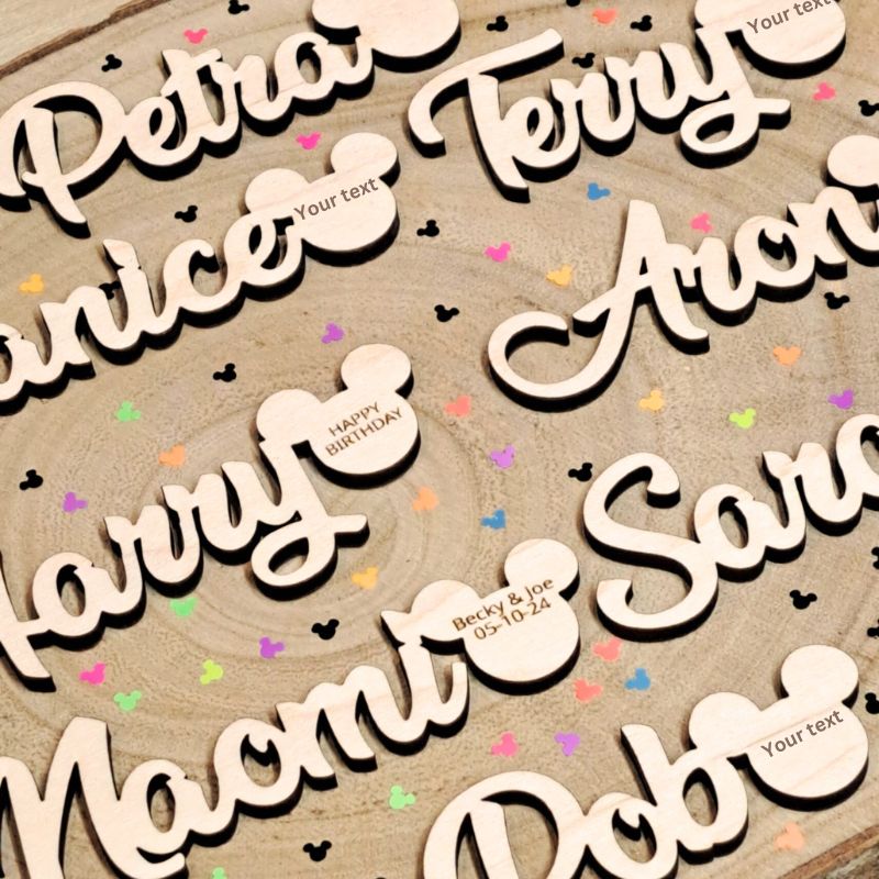 Disney Personalised Wooden Names, Mickey Mouse Name Tags, Disney Wedding Place Names, Wedding Table Decor, Wedding Cake Topper Names - Image 7