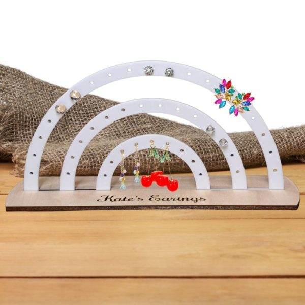 Earring Holder, Wooden Personalised Earring Display Stands, White Acrylic Earring Storage Jewellery Display - Image 4