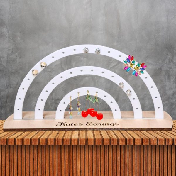 Earring Holder, Wooden Personalised Earring Display Stands, White Acrylic Earring Storage Jewellery Display - Image 2