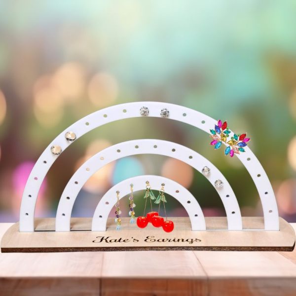 Earring Holder, Wooden Personalised Earring Display Stands, White Acrylic Earring Storage Jewellery Display - Image 5