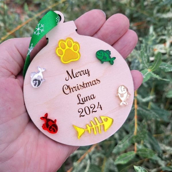 Personalised Christmas Cat Wooden Bauble