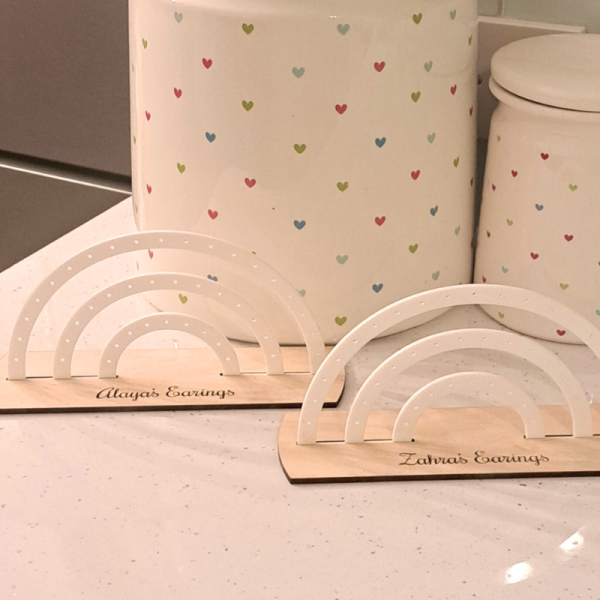 Earring Holder, Wooden Personalised Earring Display Stands, White Acrylic Earring Storage Jewellery Display - Image 3