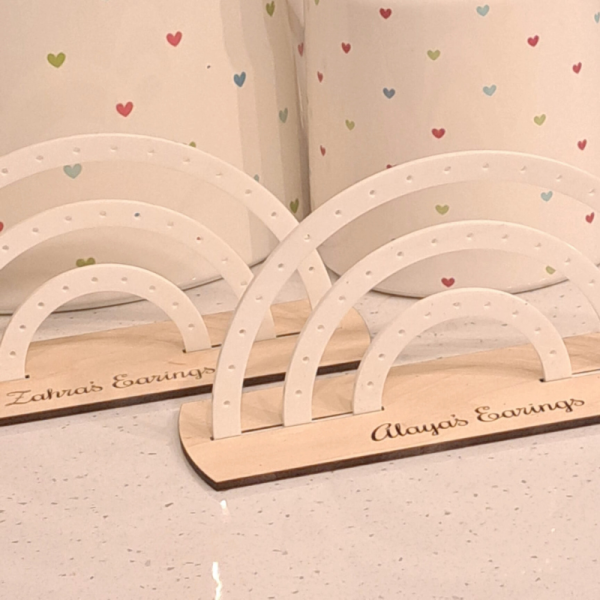 Earring Holder, Wooden Personalised Earring Display Stands, White Acrylic Earring Storage Jewellery Display - Image 6