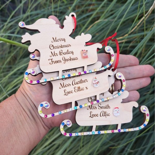Personalised Teacher Xmas Gifts, Crystal Christmas Bauble Tree Decorations, Kids Xmas Baubles, Family Santa Sleigh Baubles - Image 2