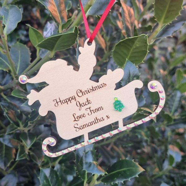 Family Personalised Xmas Baubles, Crystal Christmas Tree Decorations, Teacher Gifts, Kids Xmas Baubles, Santa Sleigh Baubles - Image 4