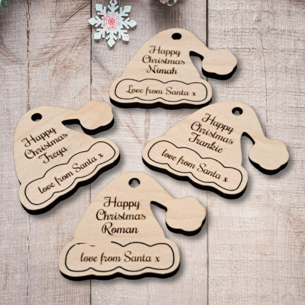 Santa Hat Personalised Christmas Gift Tags, Xmas Present Gift Tags, Xmas Wrapping Tags, Crystal Xmas Gift Embellishments - Image 6