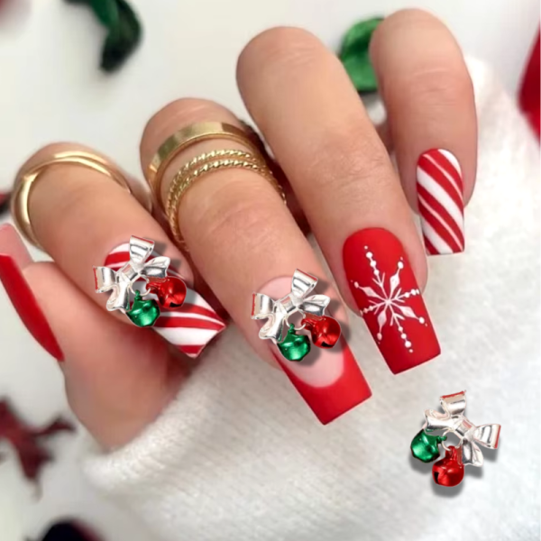 Bow And Bells Christmas Nail Art Charms, Xmas Craft Charms - Image 5