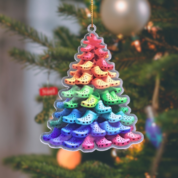 Crocs Christmas Tree Bauble, Novelty Crocs Christmas Tree 2D FLAT Ornament, Crocin' Around The Christmas Tree Xmas Decoration - Image 2