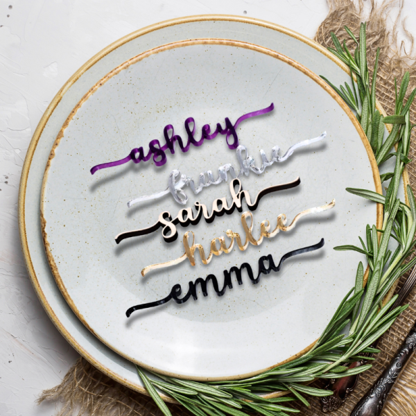 Personalised Name Tags, Fancy Text Wedding Table Names, Mirror Acrylic Cake Topper Names, Wedding Guest Personalised Names - Image 4