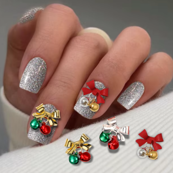 Bow And Bells Christmas Nail Art Charms, Xmas Craft Charms - Image 2
