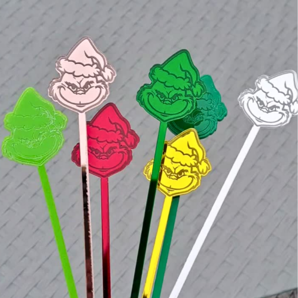 The Grinch Drinks Stirrers, Personalised Grinch Christmas Drinks Stirrers, Xmas Party Swizzel Sticks