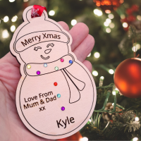 Personalised Wooden Snowman Bauble With Crystals