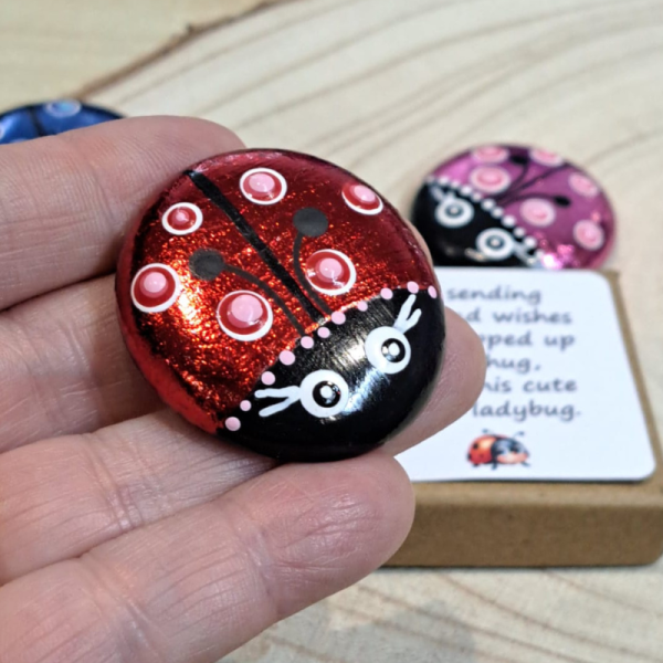 Ladybird Pocket Hug Pebble, Hand Painted Ladybug Glass Pebble Xmas Stocking Filler Friend Gift - Image 2