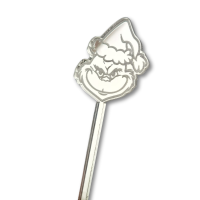 The Grinch Drinks Stirrers, Personalised Grinch Christmas Drinks Stirrers, Xmas Party Swizzel Sticks - Silver Mirror