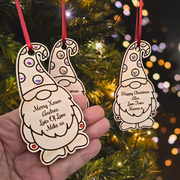 Wooden Gnome Baubles With Crystals