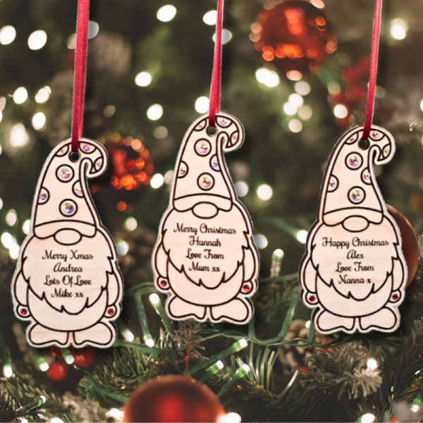 Gnome Christmas Bauble With Crystals, Personalised Gnome Xmas Baubles, Gnome Tree Decorations - Image 3