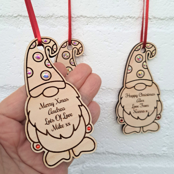 Gnome Christmas Bauble With Crystals, Personalised Gnome Xmas Baubles, Gnome Tree Decorations - Image 2