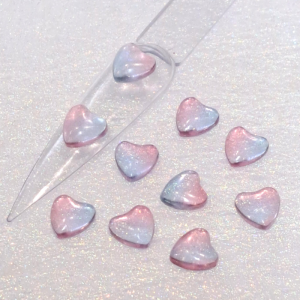 3D Baby Pink And Blue Heart Nail Art Charms Transparent Gradient Design 6 Valentines Nail Charms