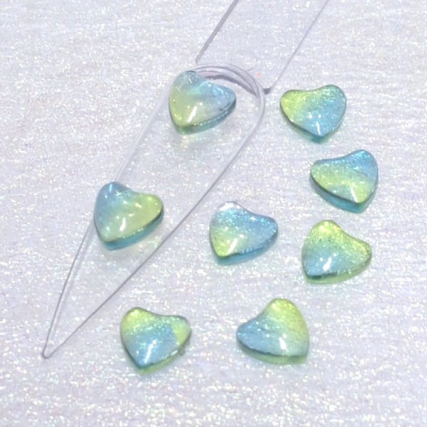 3D Green And Blue Heart Nail Art Charms Transparent Gradient Design 6 Valentines Nail Charms