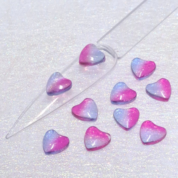 3D Pink And Blue Heart Nail Art Charms Transparent Gradient Design 8 Valentines Nail Charms