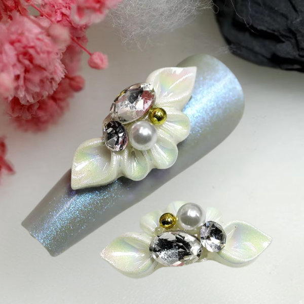 3D White Flower With Crystals Nail Art Charm