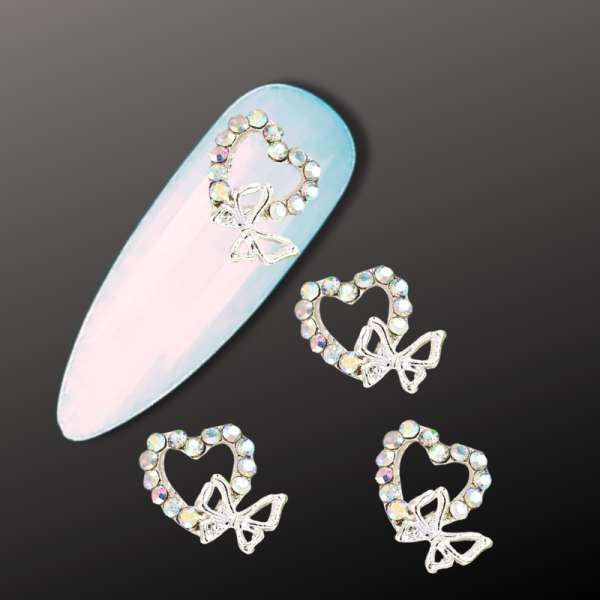 AB Clear Crystal Heart Butterfly Nail Art Charm Design 4