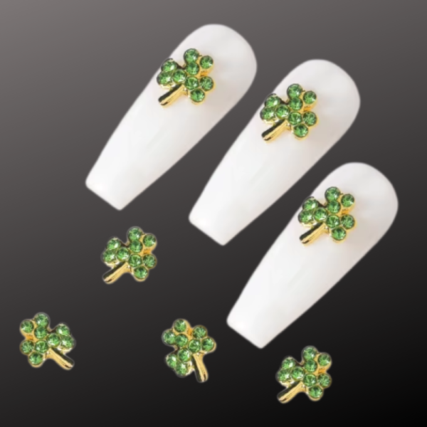 Shamrock Nail Art Charms, Crystal Shamrock Clover Nail Charms - Image 3