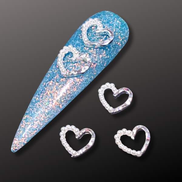 Pearl Heart Nail Art Charms Design 1