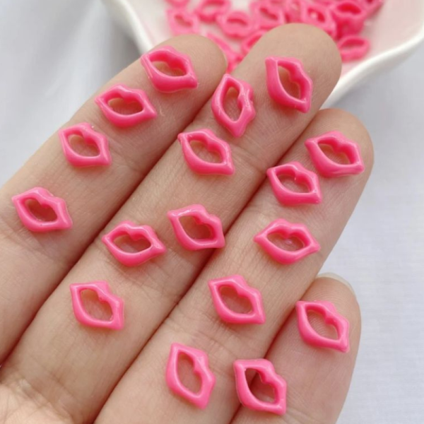 Pink Lips Nail Art Charms, Valentine Lips Craft Embellishments - Image 2