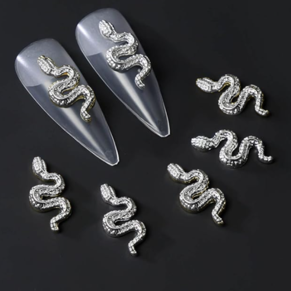 Snake Nail Art Silver Charms Design 4
