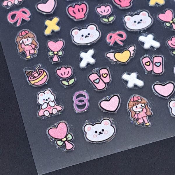 Love Hearts Nail Art Stickers Design 341, 5D Cartoon Valentines Day Nail Decals - Image 2