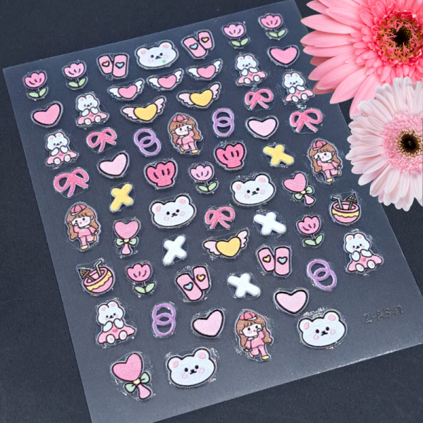 5D Hearts Rabbit Bear Nail Art Stickers Design 341
